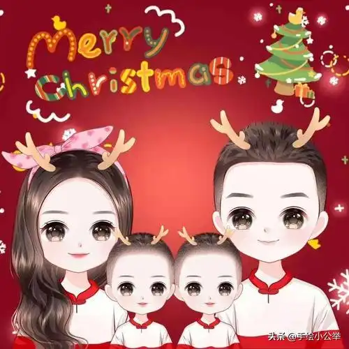 换个头像吧,一家四口温馨卡通全家福头像,相亲相爱一家人