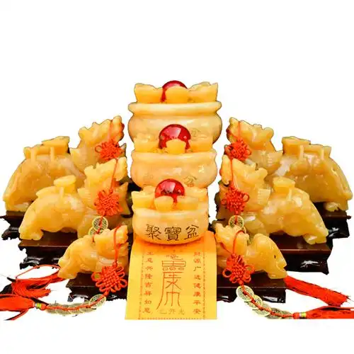 招财黄玉貔貅玉石天然聚宝盆摆件一对大号风水镇宅开光聚财阵客厅