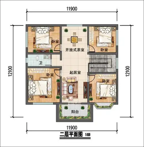 农村三间两层楼房设计图,平面户型舒适,外观简单大方-建房圈