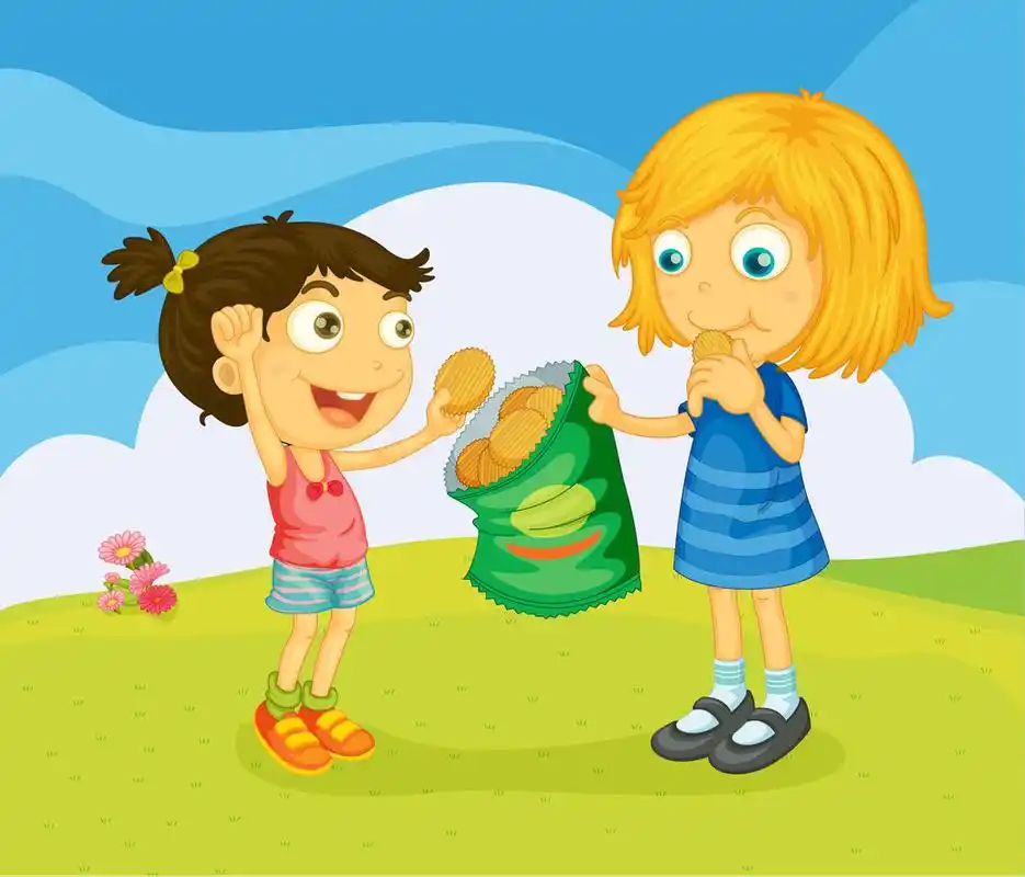 女孩吃饼干,女孩吃着饼干在美丽的自然中的插图