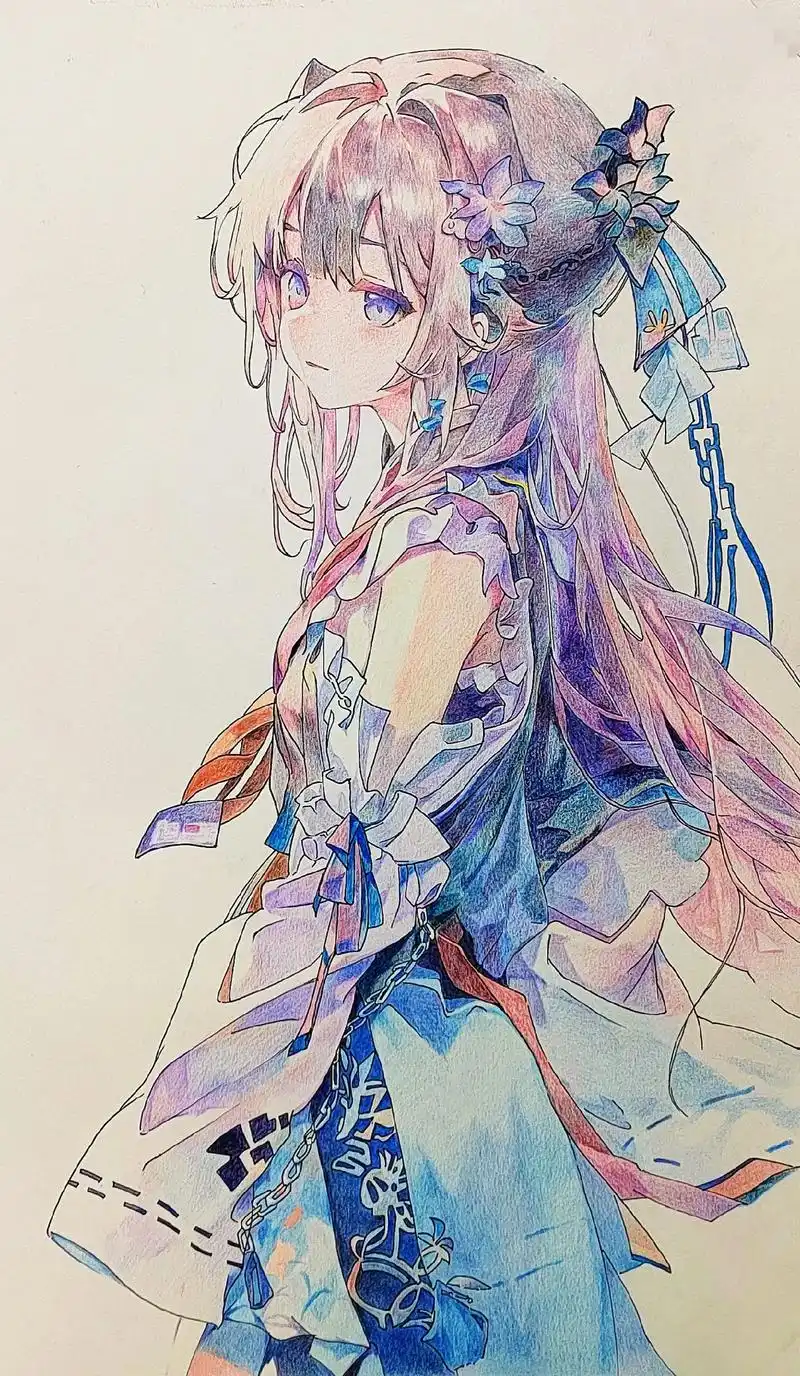 4开彩铅动漫手绘.终于画完了,再也不画4开这么大的了,每天用 - 抖音