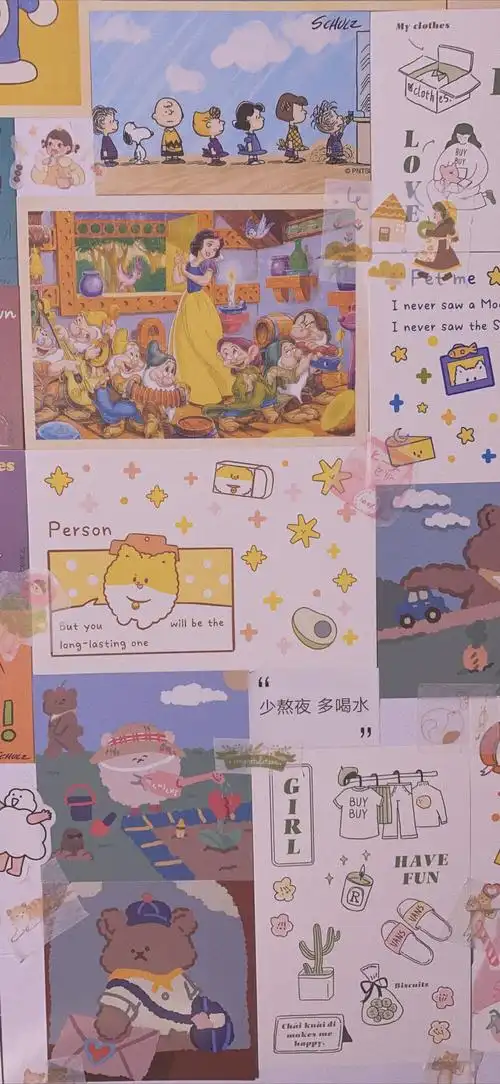 卡通拼接壁纸少女心