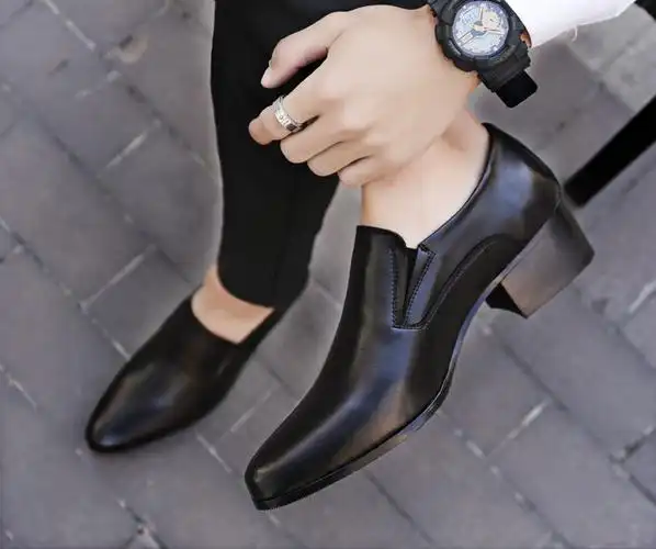 圣马奇保罗男士高跟皮鞋2021年秋季新款潮流商务德比鞋英伦尖头外增高