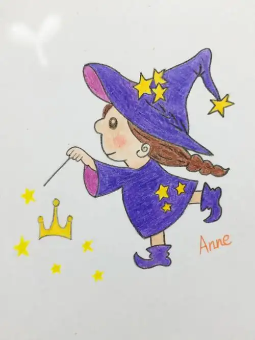 魔法师小女孩简笔画彩铅动漫画简单