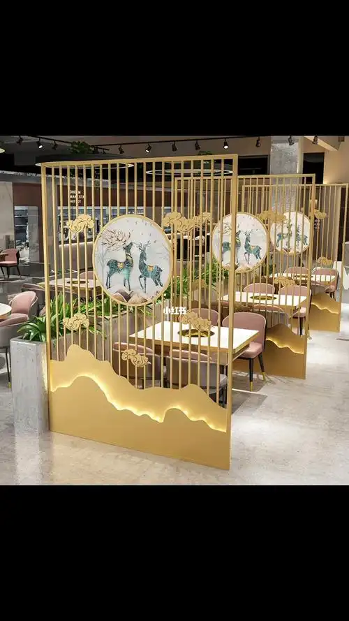 现代轻奢餐厅饭店火锅店烤肉店包间隔断屏风
