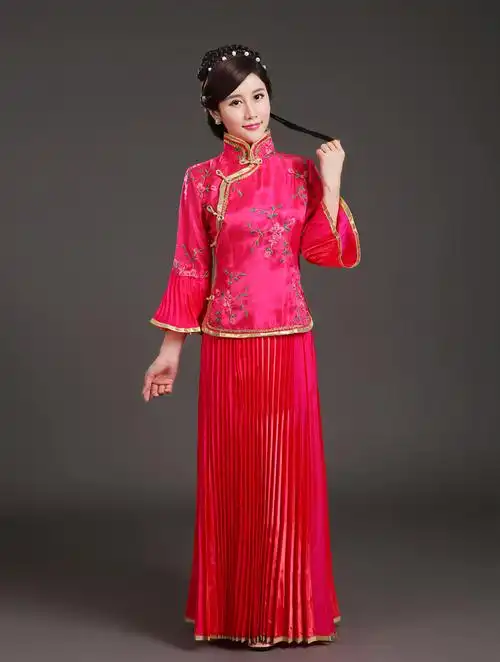 古装民国中式婚礼姐妹小凤仙戏服古筝演出服angelababy秀禾伴娘服