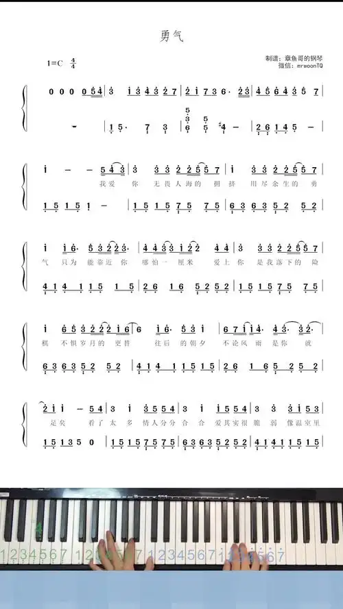 勇气钢琴谱棉子的勇气最近好像很火