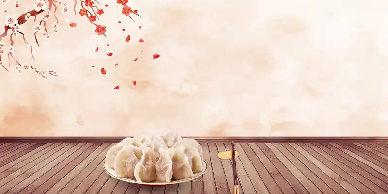 中国风简约木板场景饺子展板背景小年元宵背景