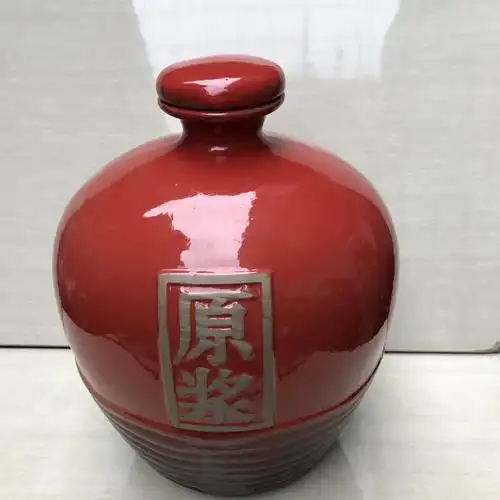 宜兴陶瓷酒瓶酒坛批发十斤大红釉紫砂陶"原浆"酒字坛配陶瓷盖