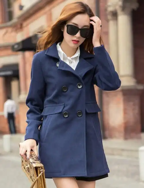 zoyoyi 冬季女式女装韩版毛呢外套女修身潮流大衣外套高贵气质毛呢