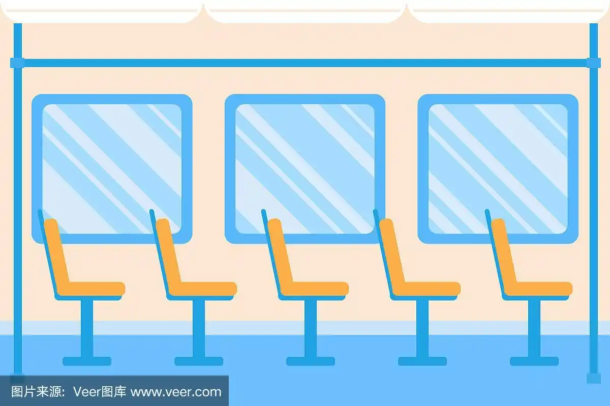 有轨电车,有座位和窗户的公共汽车.矢量平面插图