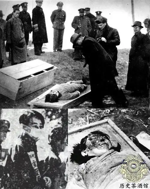 抗战胜利后汉奸枪决老照片丑态百出图4女子表情看了很解气