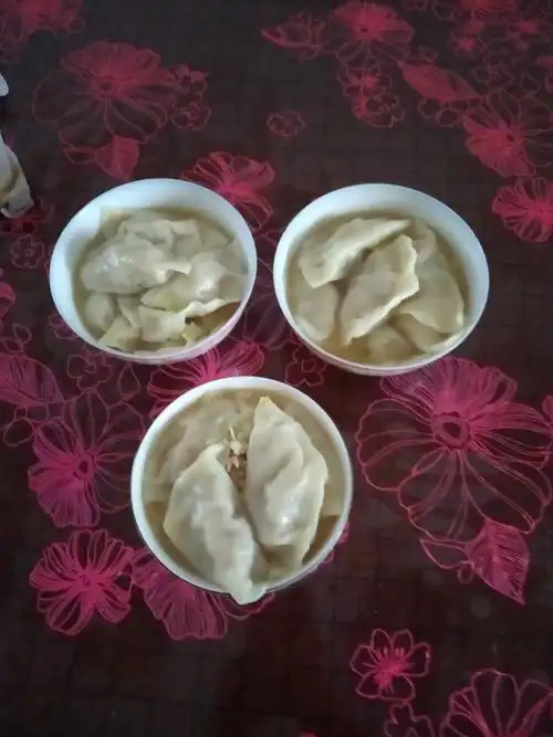 饺子出锅了,奶奶一共分了好几碗,我们一家人开开心心的在那里吃着.