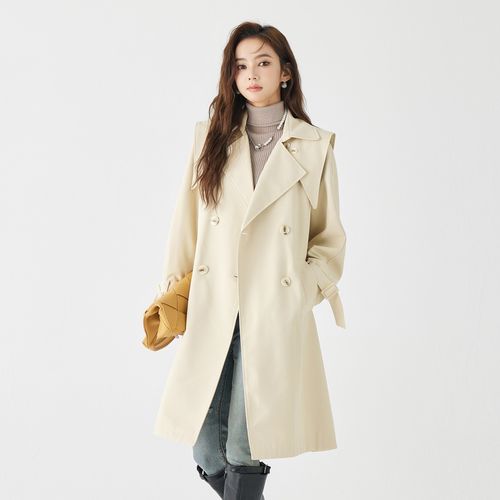 女装春季气质双排扣长款大衣纯色宽松中长款女士风衣