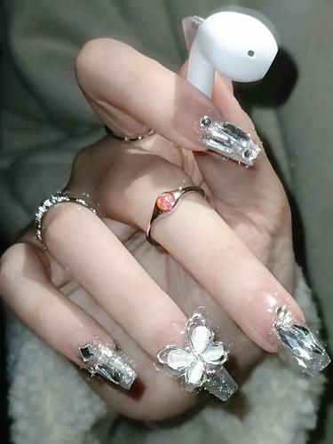 新款猫眼美甲贴片假指甲穿戴甲法式中长款显白高级感爆闪甲片网红