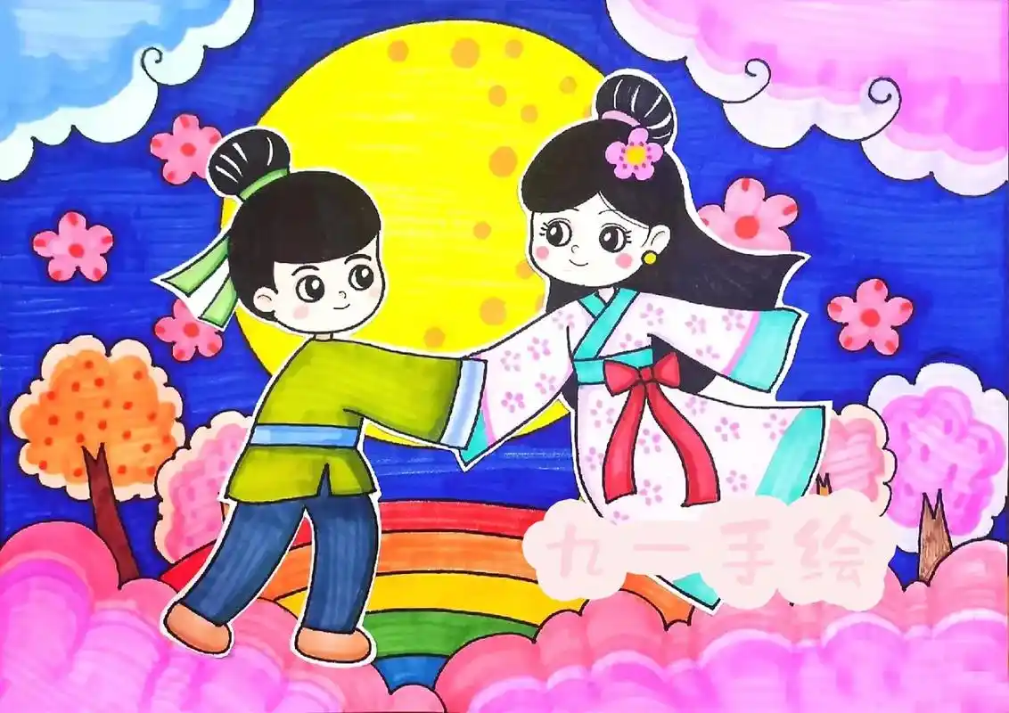 七夕节,七巧,牛郎织女,绘画,卡通画.七夕节绘画手抄报线稿, - 抖音
