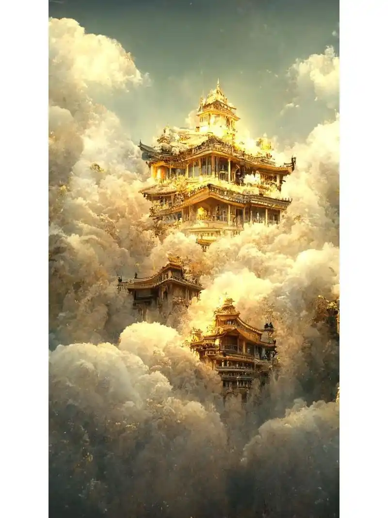 灵霄宝殿 云端深处藏有一宫殿,金光闪闪,四处祥云围绕,此乃仙界是也!