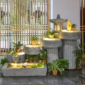 庭院大厅室内玄关装饰景观风水造景大型落地假山鱼缸循环流水摆件