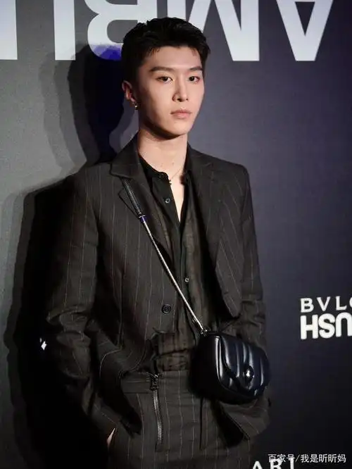 范丞丞短发造型现身宝格丽品牌现场,黑色条纹西装尽显帅气