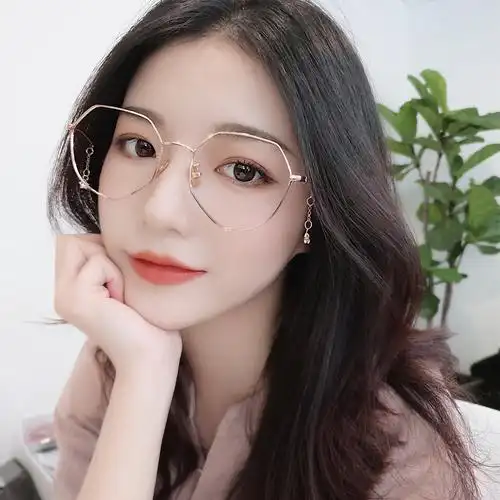 新品远视眼镜老花镜女时尚超轻高清优雅老光远视眼镜金属不规则黑框防