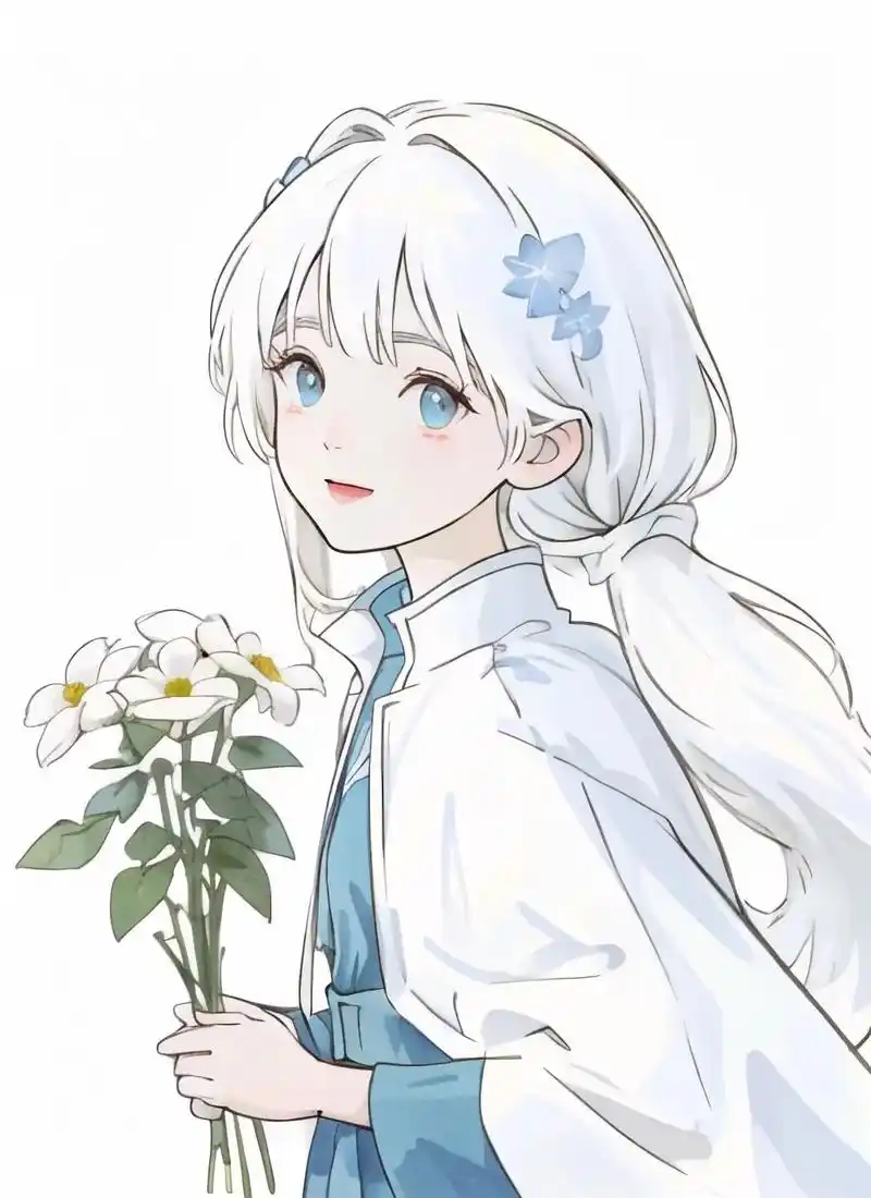 清新简约少女捧花图