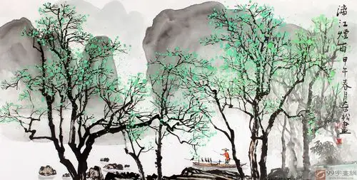 民盟美协理事黄奇松三尺《漓江烟雨》 - 写意山水画 - 99字画网