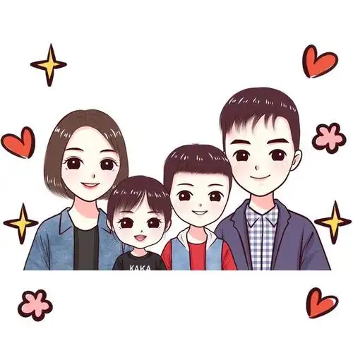 不一样的全家福,一家三口,四口头像手绘