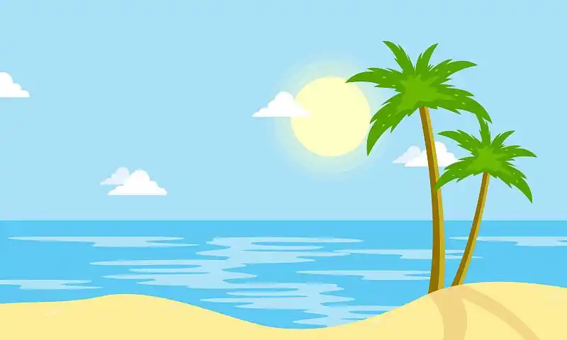 海滩景观与太阳卡通
