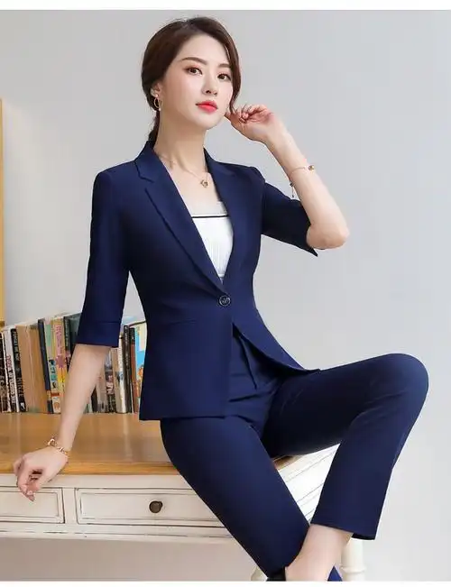 职业女装夏款夏天女生西装套装工装装小西服女士气质正装短袖工作服