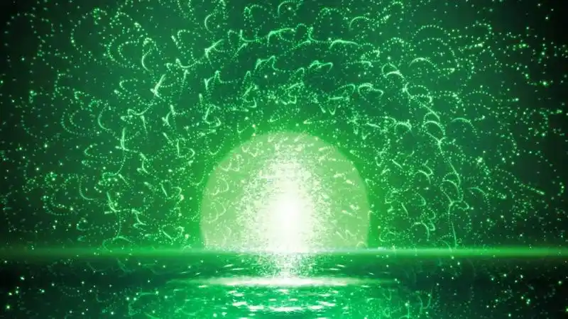 绿色孔雀开屏粒子舞台背景