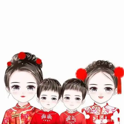 一家四口两个双胞胎女儿卡通头像 卡通头像图片大全 -【爱个性】