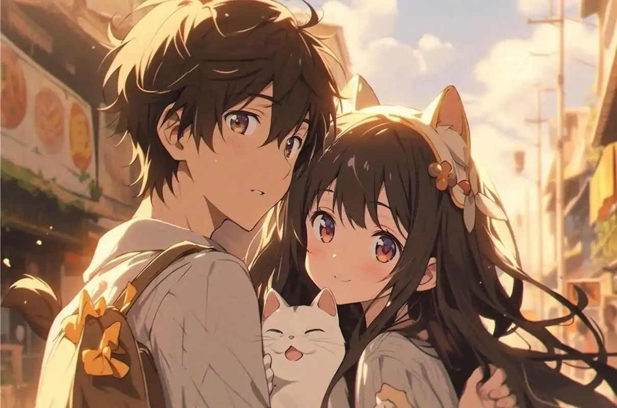 超可爱动漫情侣背景图