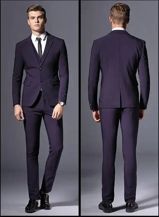 福利一套仅售99现代裁剪时尚商务男士修身格子西服抗皱西装套装礼服