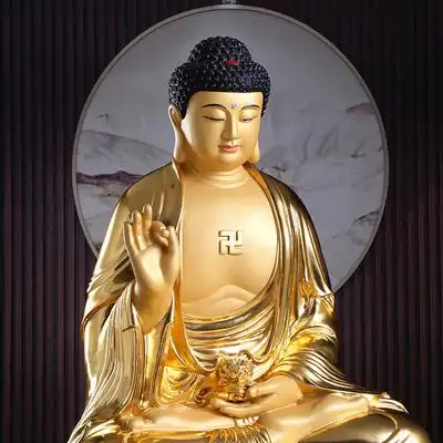 台湾纯铜贴金阿弥陀佛佛像坐像铜雕如来释迦摩尼三宝摆件