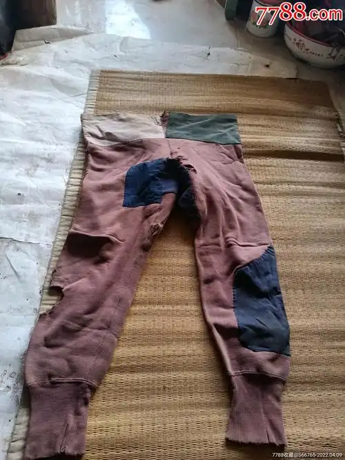 怀旧老手工补丁落色咖啡色绒裤