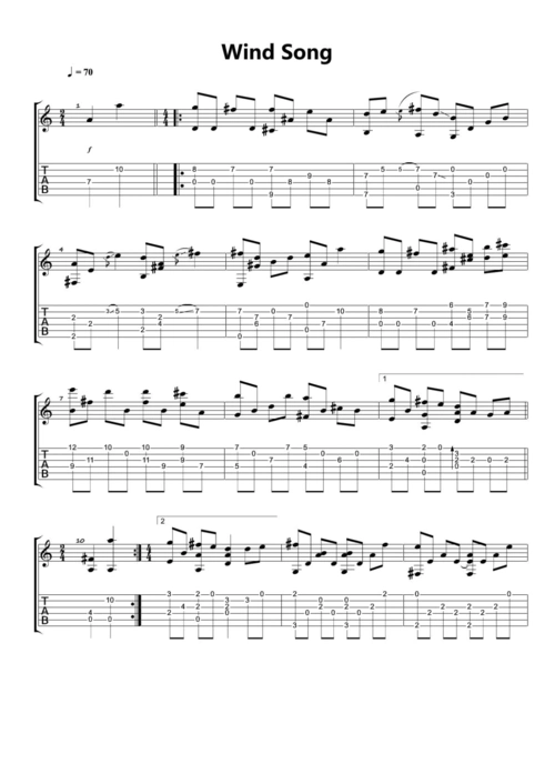 《风之诗 - wind song》简单版指弹吉他谱