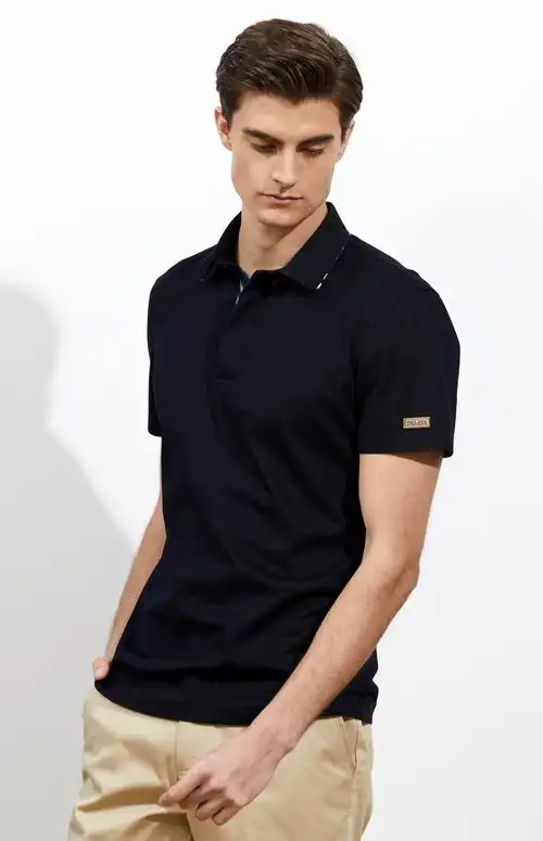 藏蓝色丝柔细珠地夏季休闲polo