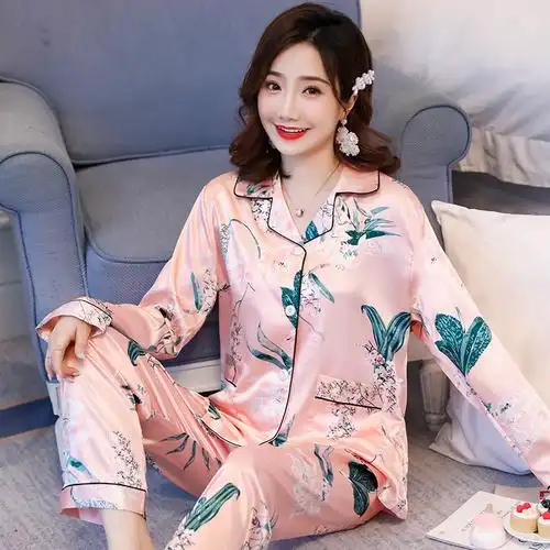 丝绸睡衣春秋性感薄款长袖仿真家居服网红ins睡衣