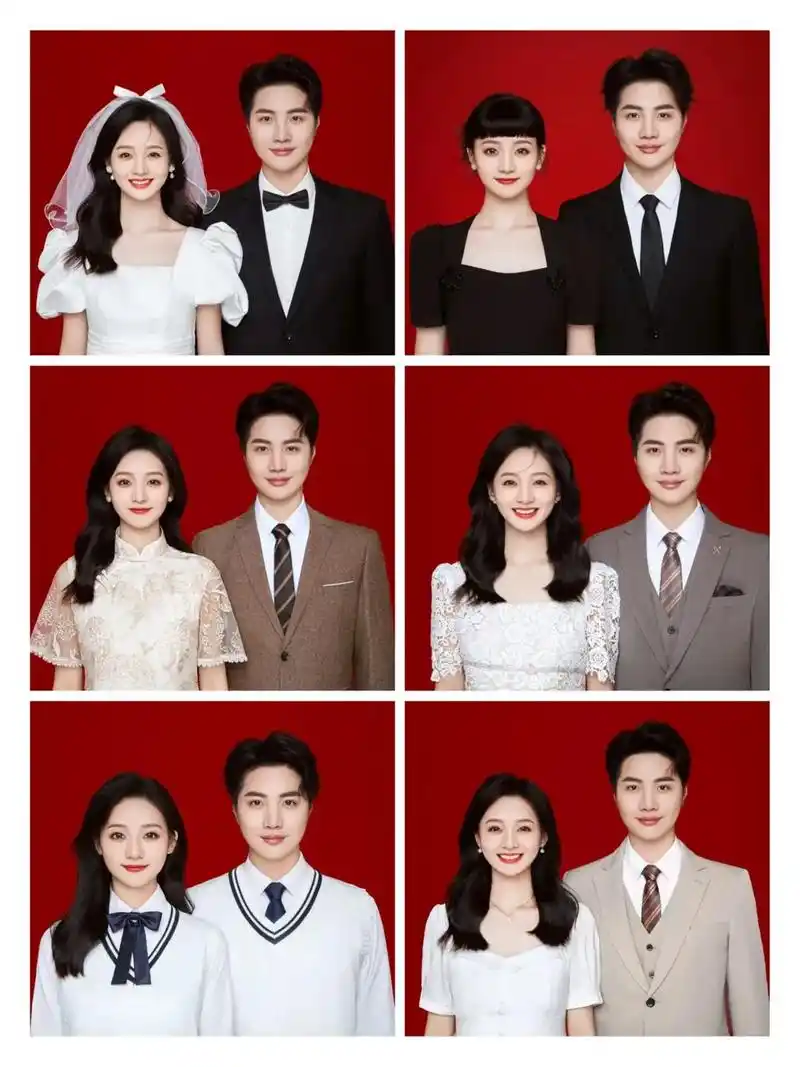 结婚证件照情侣红底照模板