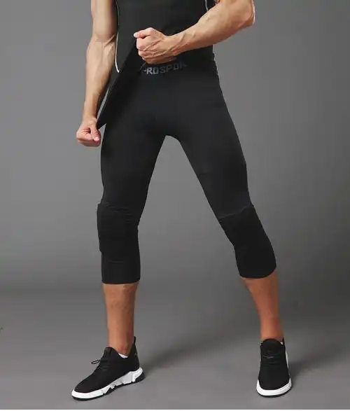 篮球运动紧身裤男健身裤套装训练七分裤高弹压缩护膝蜂窝防撞装备