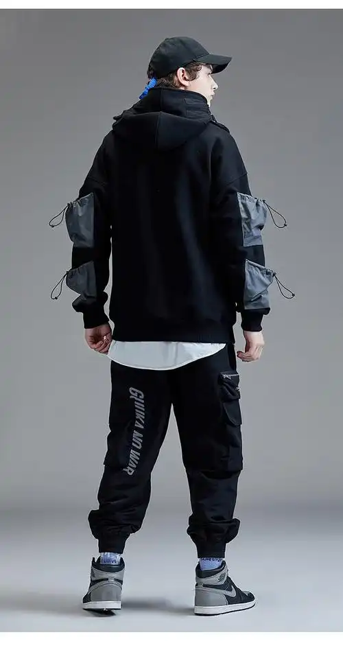 guuka 男士卫衣 潮牌 黑色卫衣 帽衫 运动 休闲 套头衫 加厚卫衣 秋冬