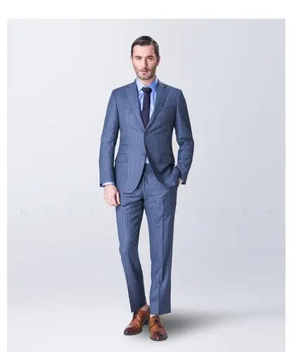 蓝灰色修身版小脚裤男士商务西服两件套