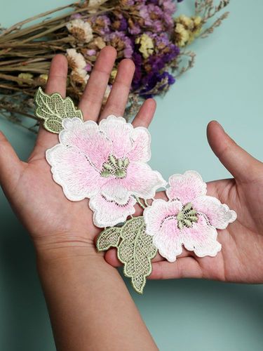 玉兰花对花布贴重工蕾丝刺绣花补衣服贴花装饰补丁贴刺绣布贴手缝