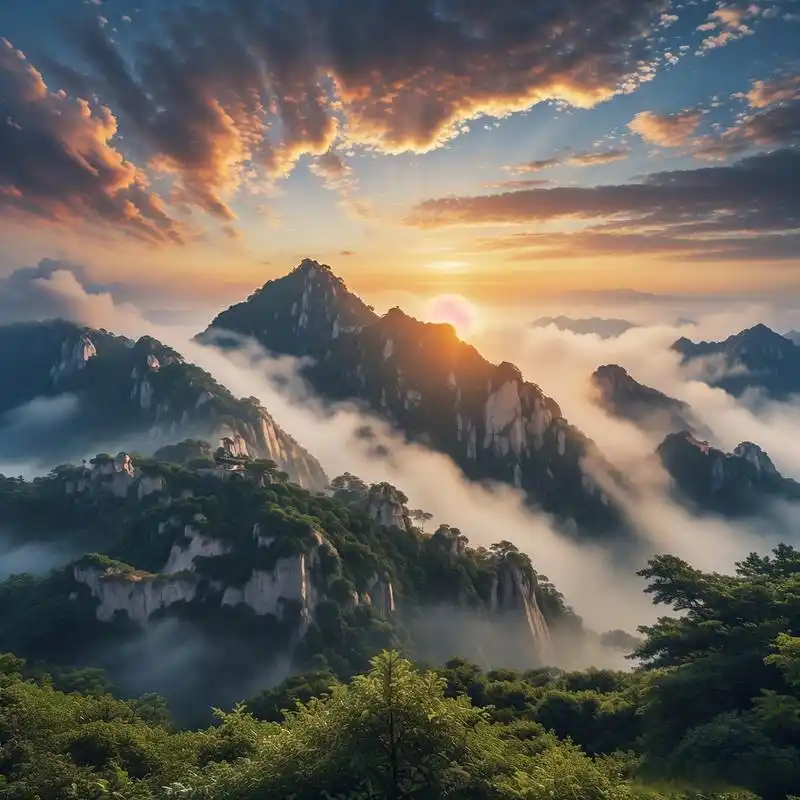 9015 连绵的山峰,云雾缭绕,仿佛置身于一幅天然的水墨画中.