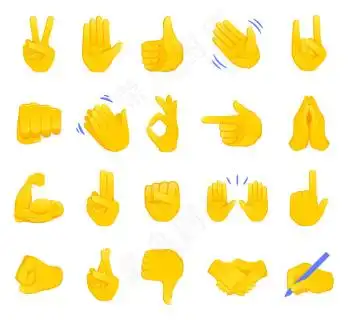 手势表情图标集合.握手,肱二头肌,掌声,拇指,和平,摇滚,ok,夹手手势.