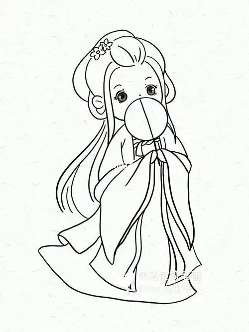 超萌简笔画线稿图星座汉服古风线稿简笔画简笔画人物 | 可爱呆萌的