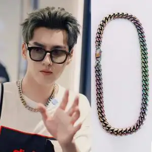 钛钢不褪色淬火色古巴链项链男潮女ins嘻哈锁骨链颈链吴亦凡同款
