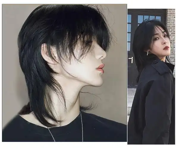 狼尾假发男木村拓哉同款中分男士长发日系武士头男生鲻鱼头全头套 米