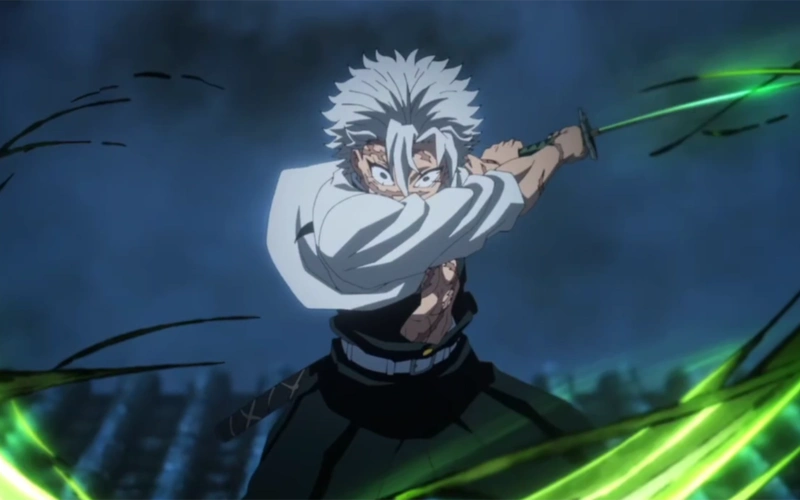 鬼灭之刃风柱蛇柱登场,风之呼吸刷到爆炸,范围大杀伤力强.