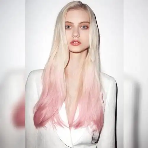 欧美假发女微卷长发偏分淡金渐变粉内扣长直发时尚长卷发整顶发套